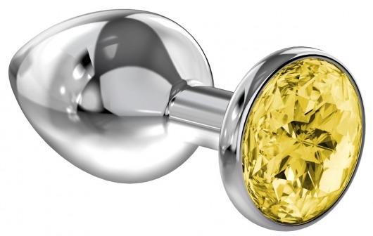 Большая серебристая анальная пробка Diamond Yellow Sparkle Large с жёлтым кристаллом - 8 см. - Lola Games - купить с доставкой в Сочи
