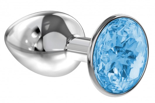Малая серебристая анальная пробка Diamond Light blue Sparkle Small с голубым кристаллом - 7 см. - Lola Games - купить с доставкой в Сочи