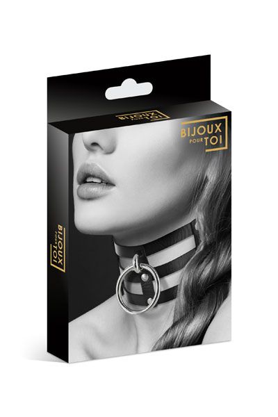 Чёрный тройной чокер с большим кольцом - Bijoux Pour Toi - купить с доставкой в Сочи