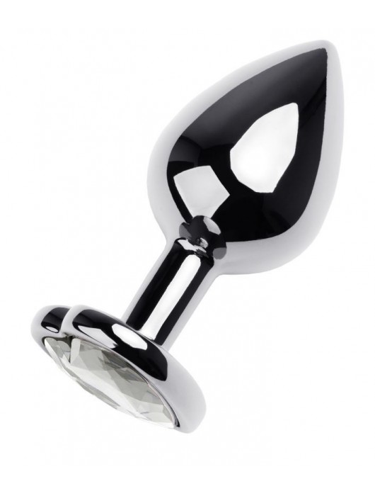 Серебристая анальная пробка с прозрачным кристаллом-сердцем - 8 см. - ToyFa - купить с доставкой в Сочи