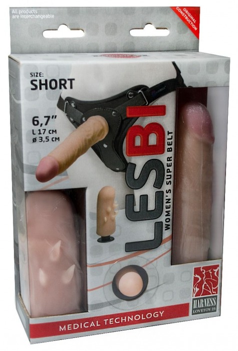 Телесный поясной страпон LESBI с вагинальной пробкой - 17 см. - LOVETOY (А-Полимер) - купить с доставкой в Сочи