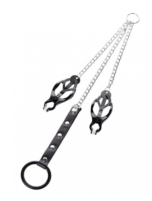 Черно-серебристые зажимы для сосков с кольцом для пениса TOYFA Metal - ToyFa - купить с доставкой в Сочи